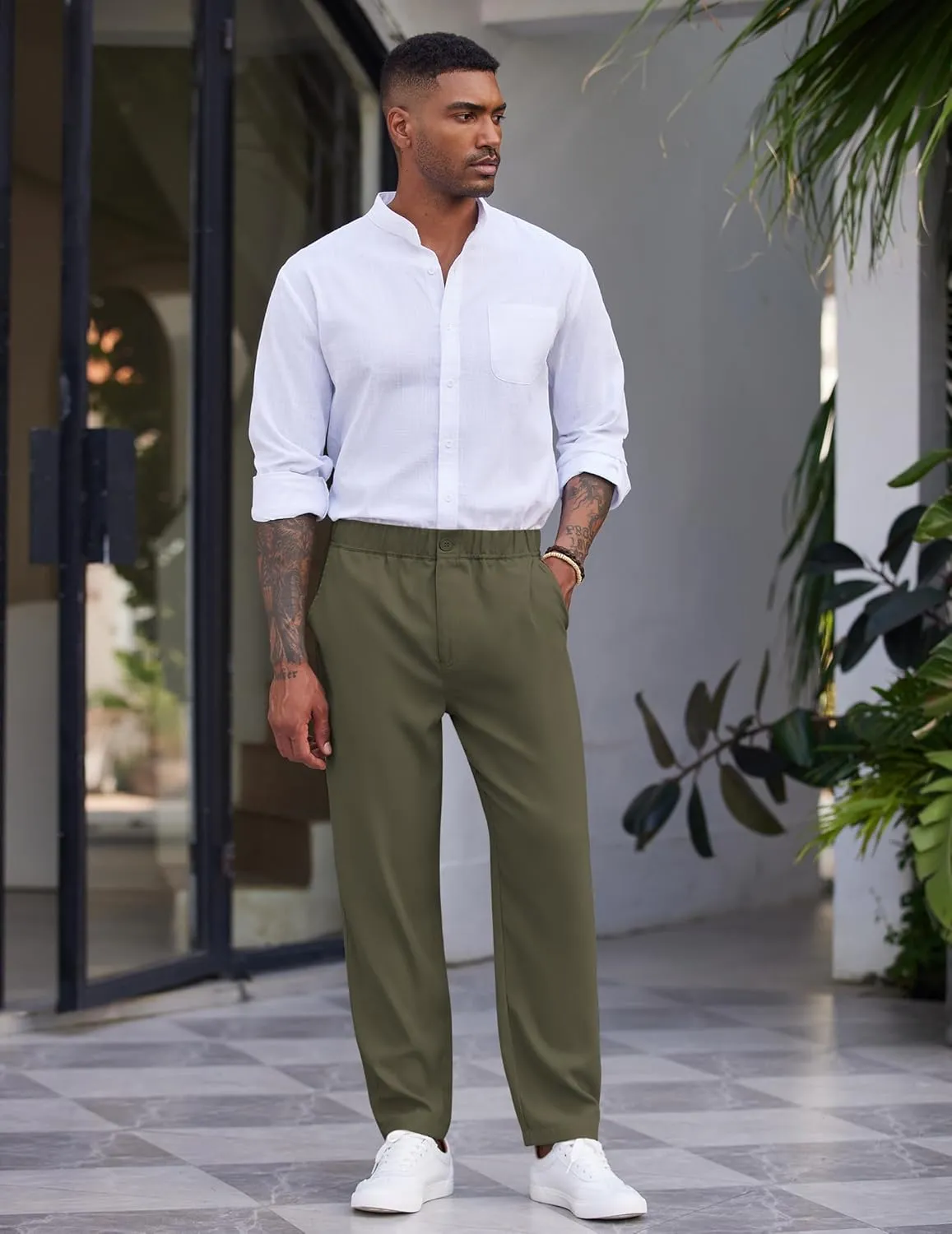 COOFANDY Men's Casual Pants Relaxed Fit Flat Front Expandable Waist Chino Slack Trousers