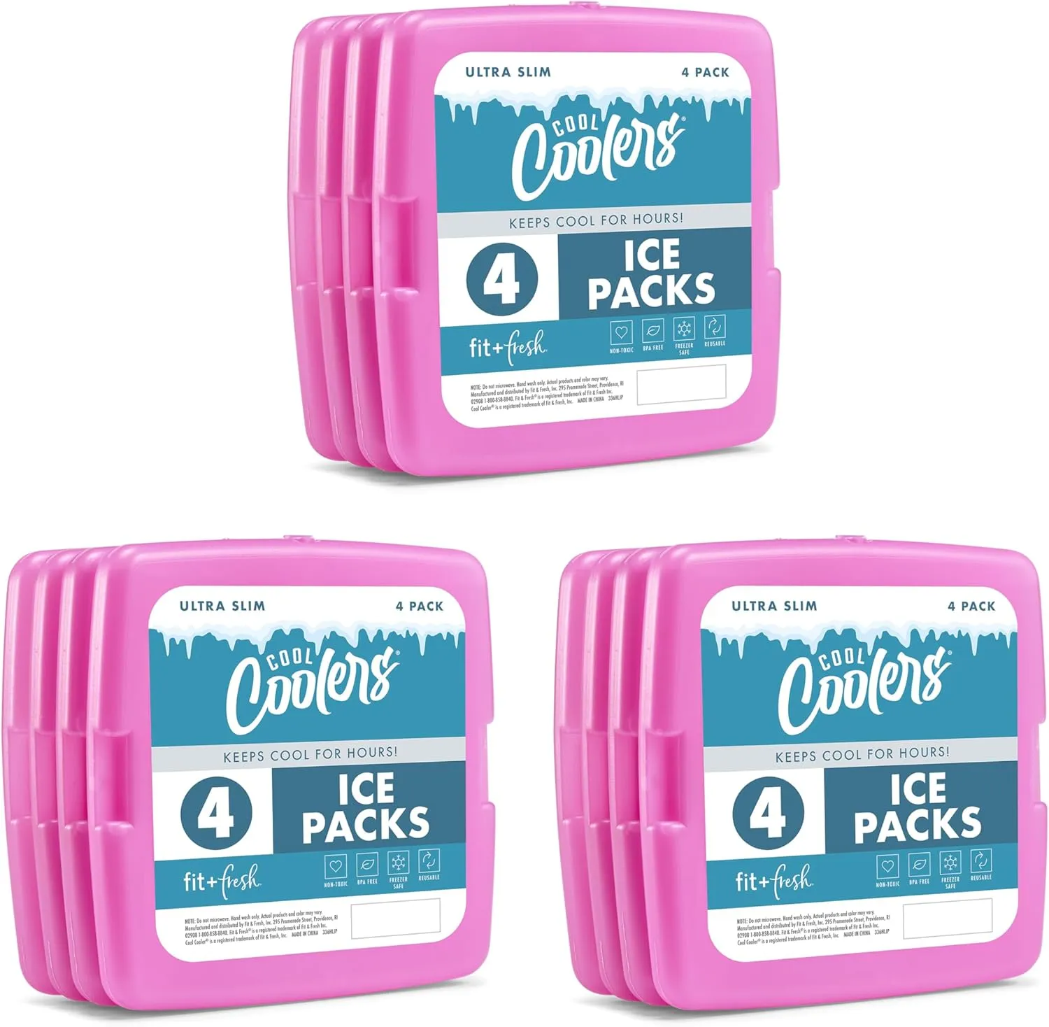 Cool Coolers by Fit   Fresh, Reusable & Long-Lasting Slim Ice Packs, Cold Packs for Cooler, Flat ice Packs for lunchbags. Cooler Accessories for Lunchboxes, Camping, Beach,Lunch, & Work, 12PK, Purple