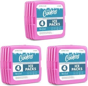 Cool Coolers by Fit   Fresh, Reusable & Long-Lasting Slim Ice Packs, Cold Packs for Cooler, Flat ice Packs for lunchbags. Cooler Accessories for Lunchboxes, Camping, Beach,Lunch, & Work, 12PK, Purple