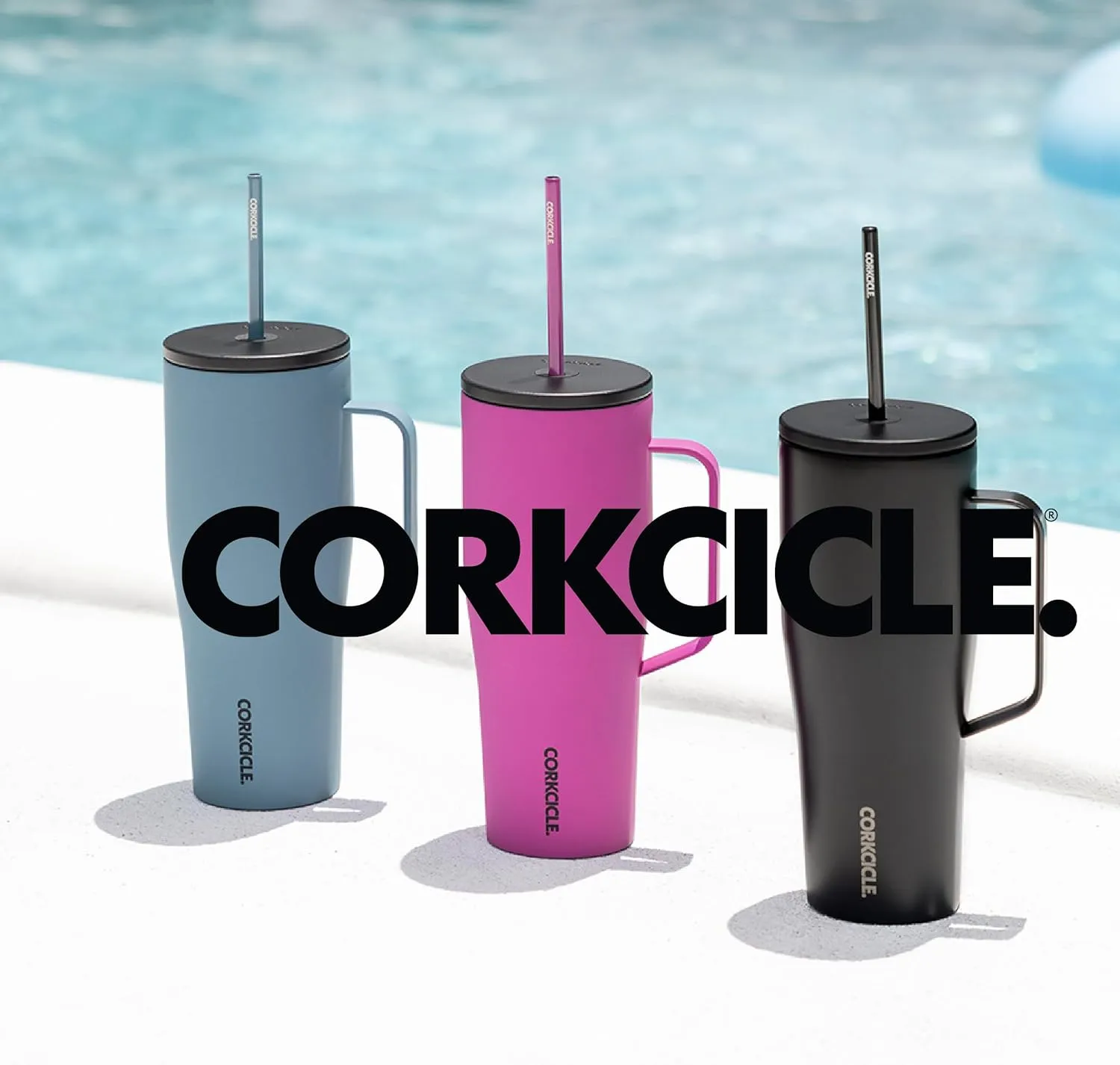 Corkcicle 30oz Tumbler With Handle, Ceramic Slate, Reusable Water Bottle, Triple Insulated Stainless Steel Travel Mug, BPA Free, Keeps Beverages Cold 12 Hours, Tumbler with Lid and Straw, Cold Cup XL