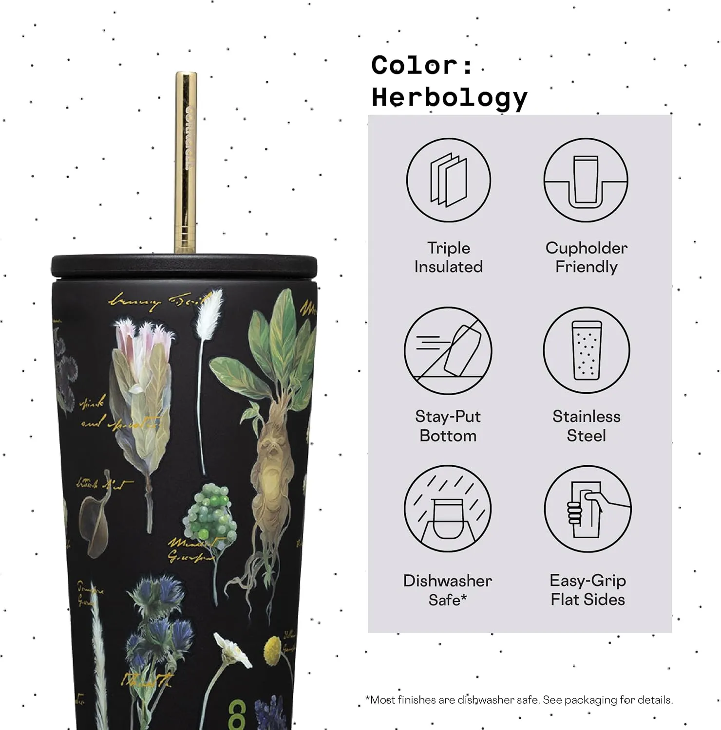 Corkcicle x Warner Brothers Harry Potter Herbology Cold Cup Insulated Tumbler with Lid and Straw, 24 oz – Water Bottle Keeps Drinks Cold 12hrs, Hot 5hrs – Cupholder Friendly, Flexible Sipping Lid