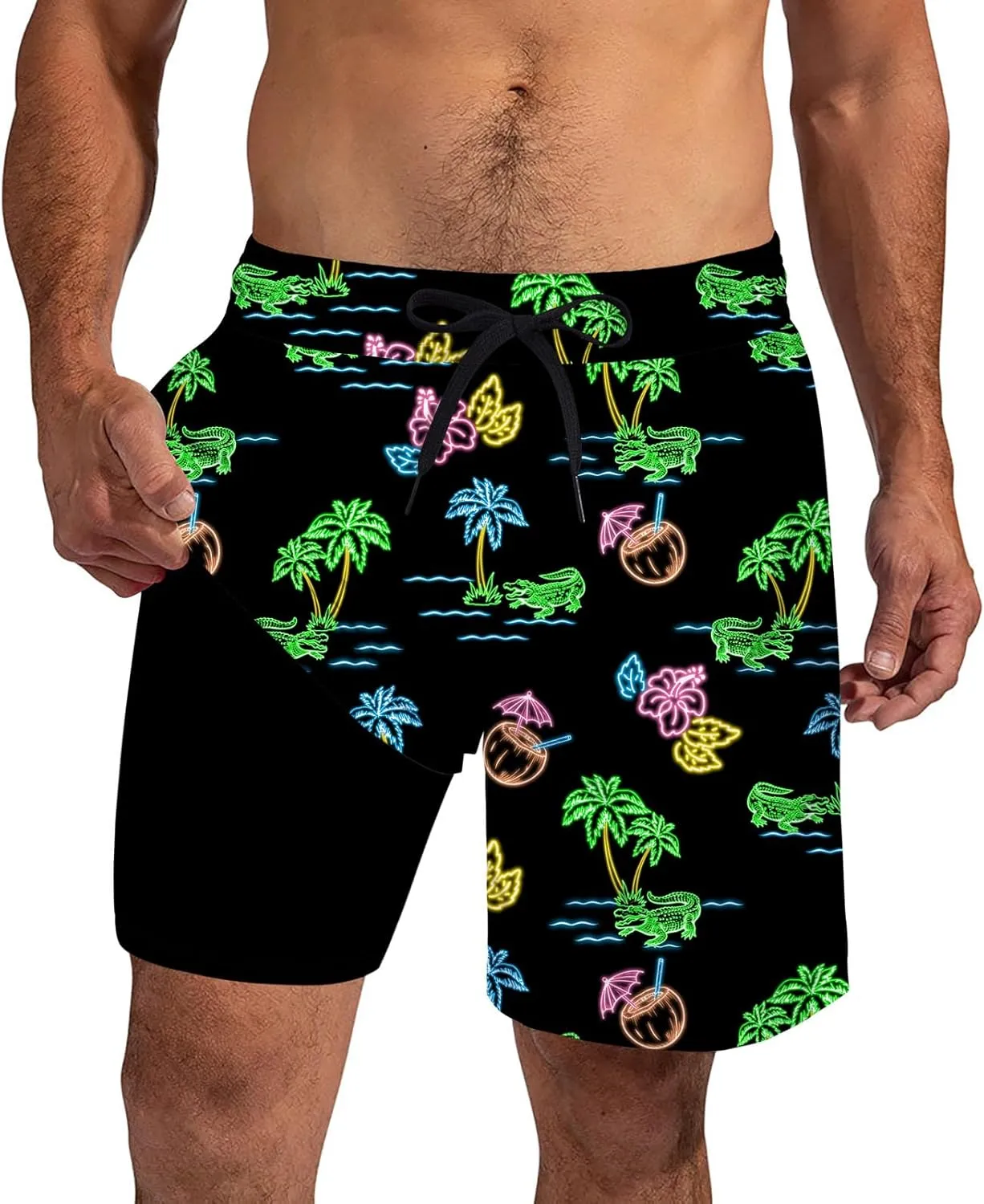 Cozople Mens Swim Trunks 7Inch with Compression Liner Quick Dry Swimsuit Swim Shorts Phone Pocket Swimwear