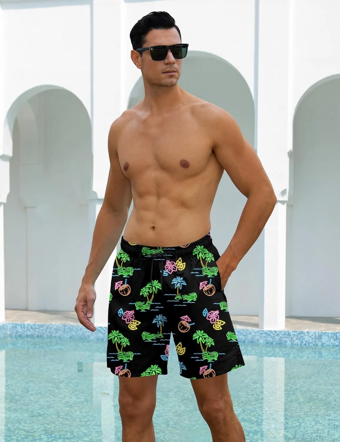 Cozople Mens Swim Trunks 7Inch with Compression Liner Quick Dry Swimsuit Swim Shorts Phone Pocket Swimwear