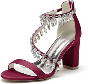 Crystal Wedding Shoes for Bride Bridal Sandals Comfy Chunky Heel Pumps Heels Wide Pumps Heeled Bridesmaids Dress Shoes