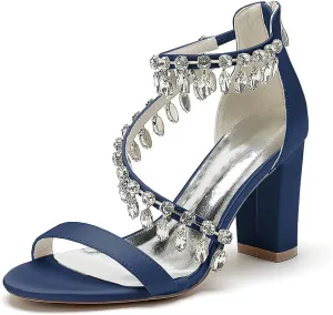 Crystal Wedding Shoes for Bride Bridal Sandals Comfy Chunky Heel Pumps Heels Wide Pumps Heeled Bridesmaids Dress Shoes
