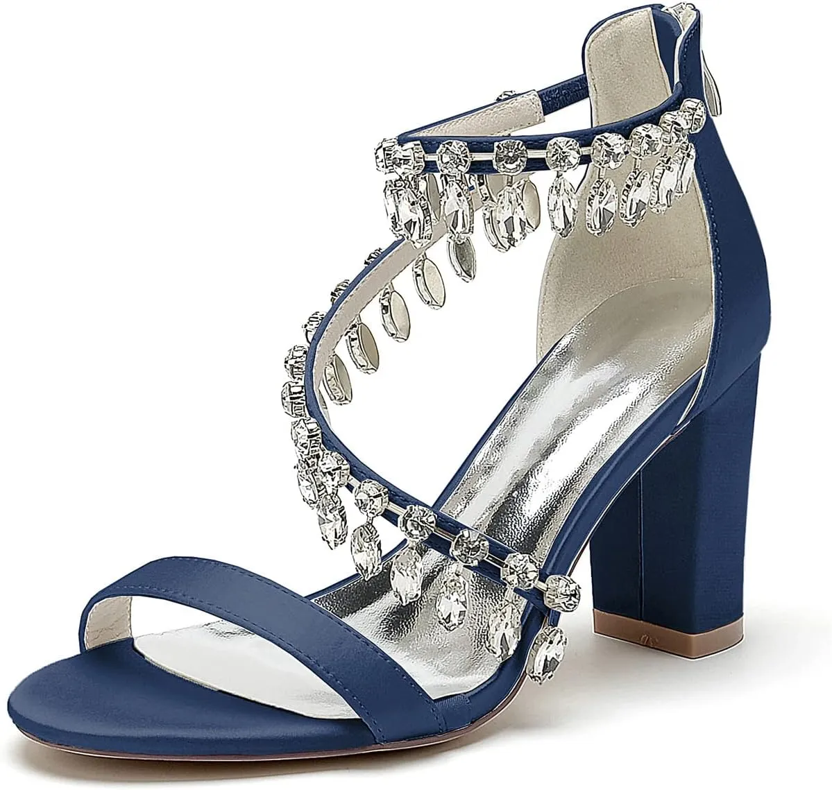 Crystal Wedding Shoes for Bride Bridal Sandals Comfy Chunky Heel Pumps Heels Wide Pumps Heeled Bridesmaids Dress Shoes