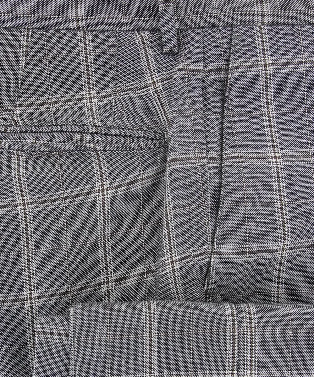 Dark Brown Window Pane Pants - Slim