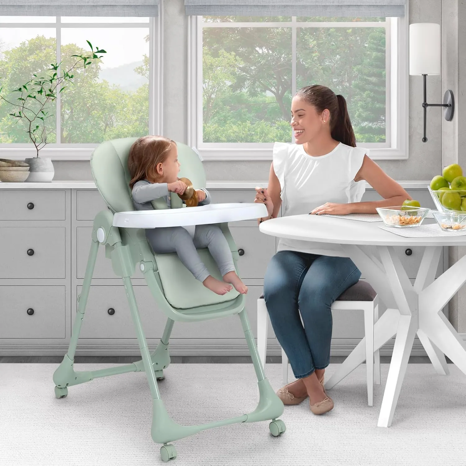 Delta Children Little Folks 2-in-1 SlimFold High Chair for Babies and Toddlers, Sage Green
