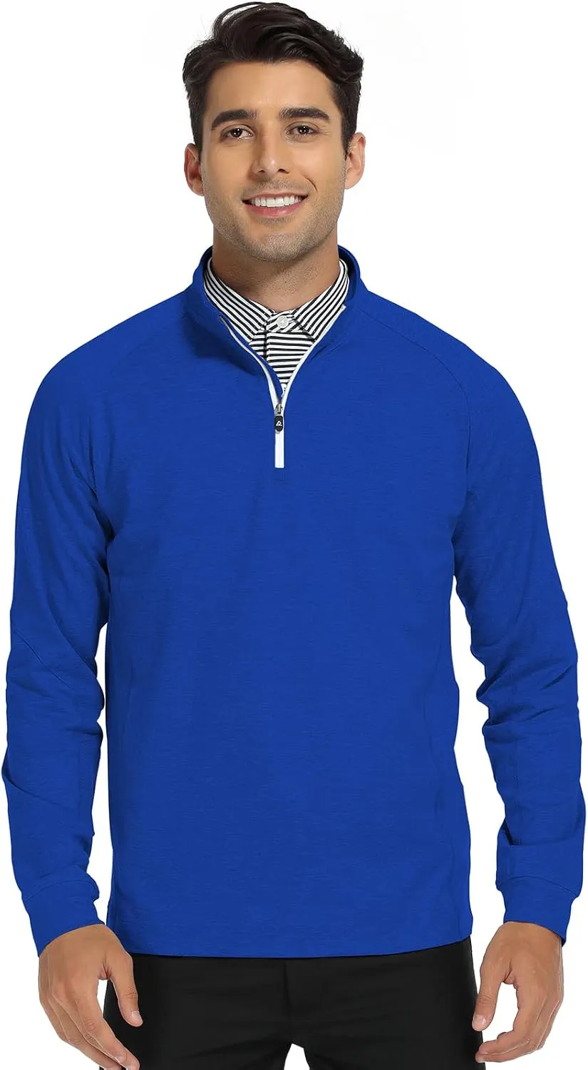 DEOLAX Mens Quarter Zip Pullover Solid 1/4 Zip Pullover Mens Athletic Long Sleeve Sweatshirt Mock Neck Golf Shirts for Men