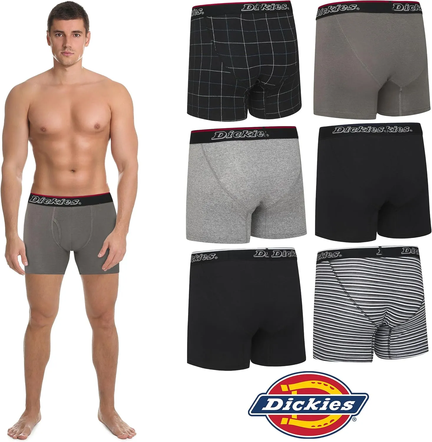 Dickies Mens Underwear 7 Pack Mens Boxer Briefs for Men Cotton Stretch