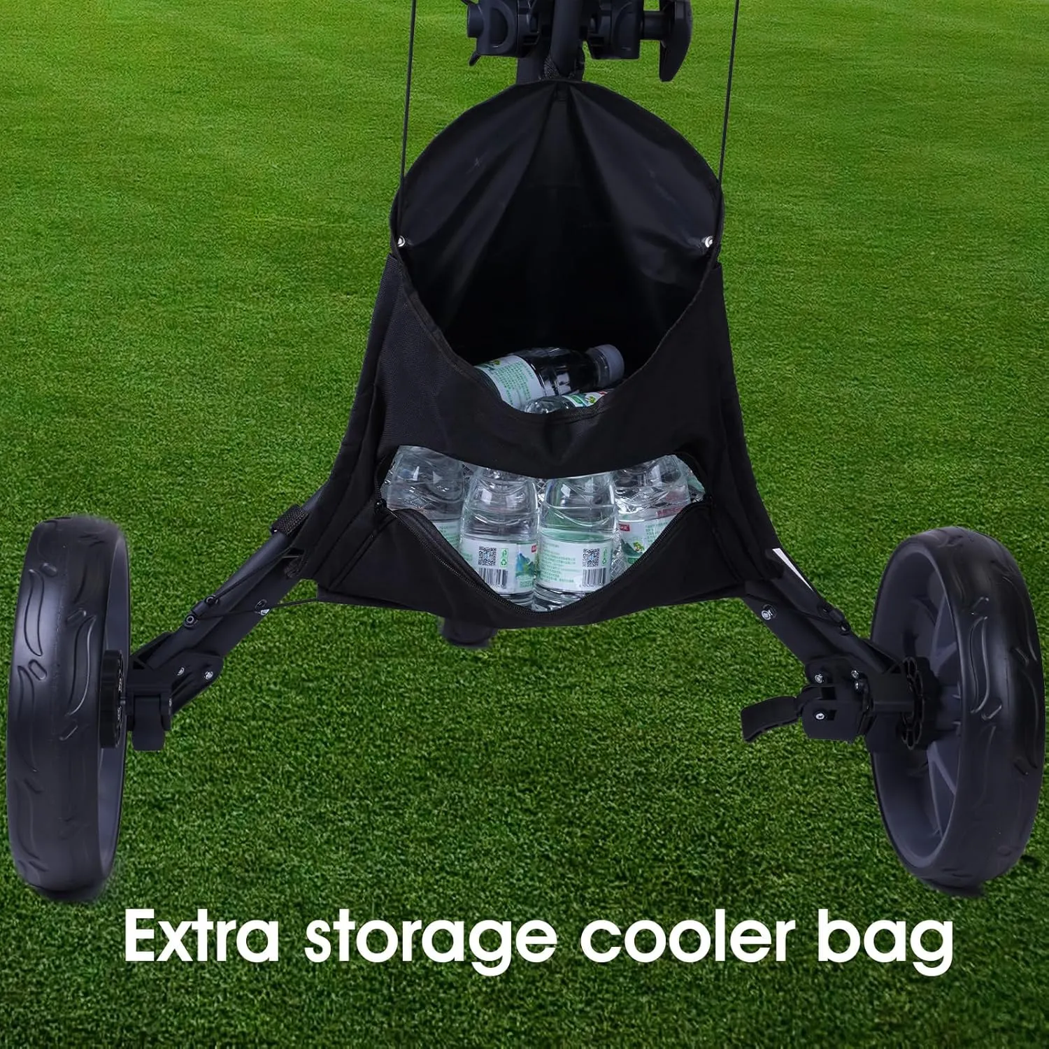 DRUIDS 3 Wheel Golf Push Cart : Lightweight Compact Golf Walking Cart with Cooler, Flat Fold Golf Trolley with Brake, Pull Behind Manual Golf Caddy with Cup Umbrella Holder