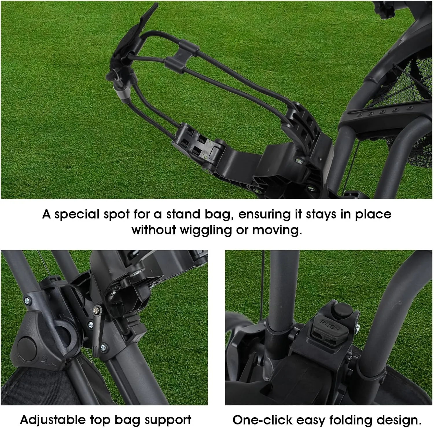 DRUIDS 3 Wheel Golf Push Cart : Lightweight Compact Golf Walking Cart with Cooler, Flat Fold Golf Trolley with Brake, Pull Behind Manual Golf Caddy with Cup Umbrella Holder