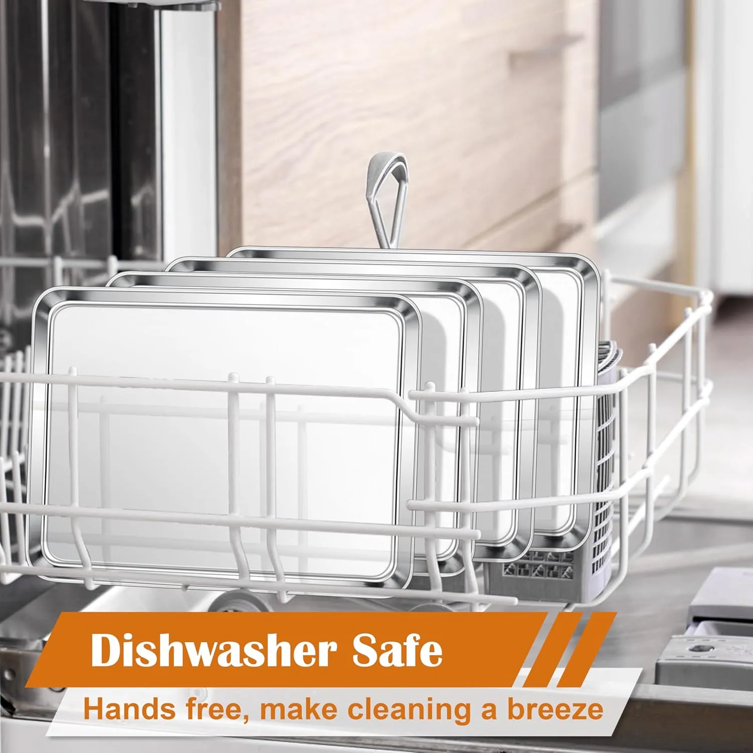 E-far Small Baking Sheet Set of 4, 10.5”x8.3” Stainless Steel Cookie Sheets Pans, Compact Non-toxic Metal Toaster Oven Trays for Cake, Healthy & Rust Free, Mirror Finish & Dishwasher Safe