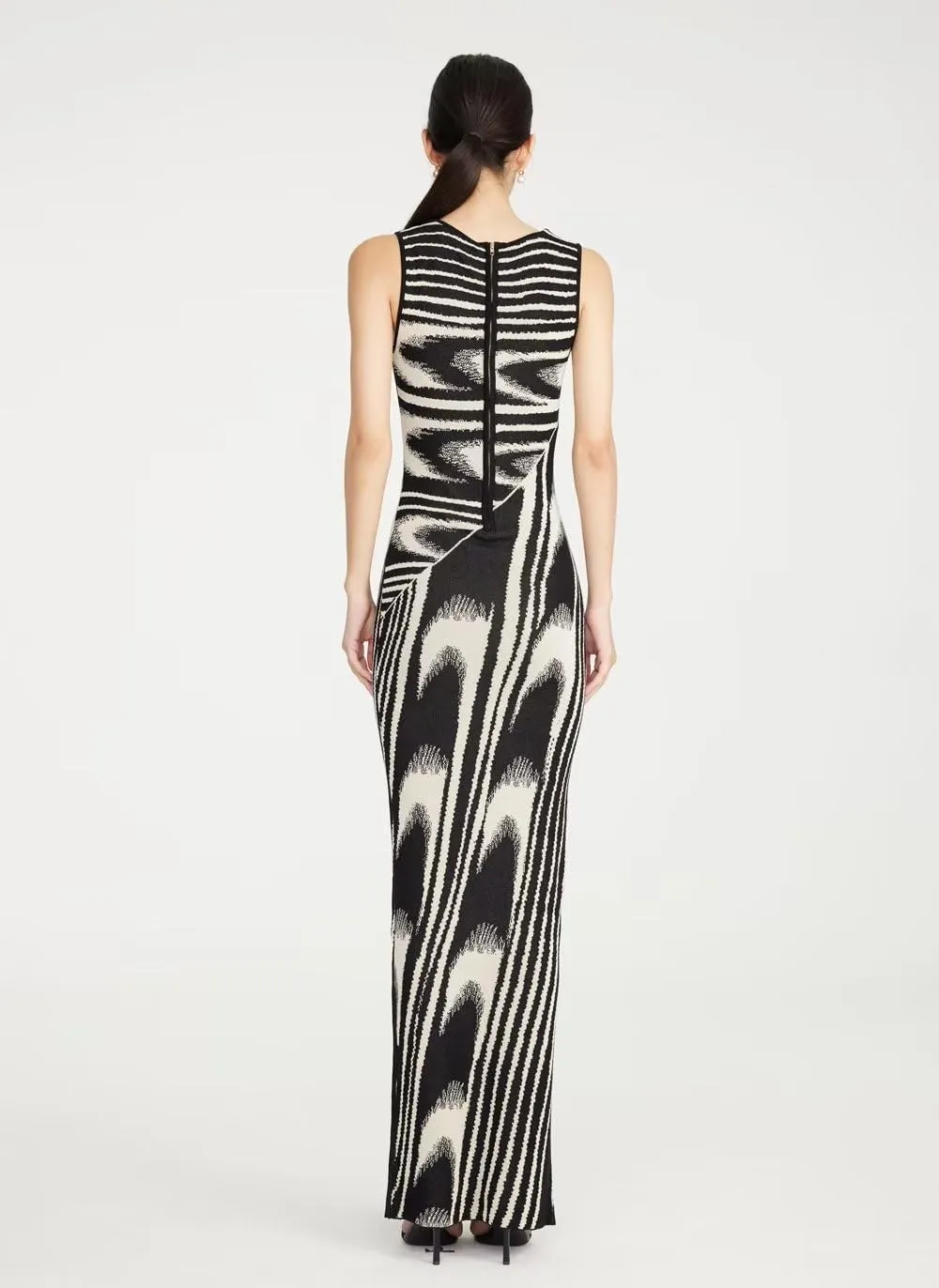efvandoloe Summer Chic Abstract Knitted Long Dress Women Crew Neck Sleeveless Stretchable Slim Maxi Dresses