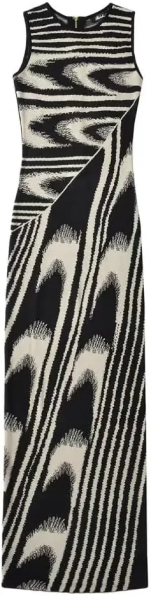 efvandoloe Summer Chic Abstract Knitted Long Dress Women Crew Neck Sleeveless Stretchable Slim Maxi Dresses
