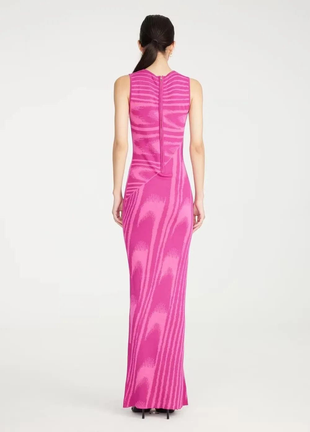 efvandoloe Summer Chic Abstract Knitted Long Dress Women Crew Neck Sleeveless Stretchable Slim Maxi Dresses