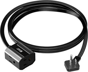 Extension Cord 6ft SUPERDANNY Mini Power Strip Ultra Right Angled Flat Plug for Tight Spaces,Indoor Extension with 3 Outlets,for Office Home Appliances,Non Surge Protector for Travel Cruise,Black