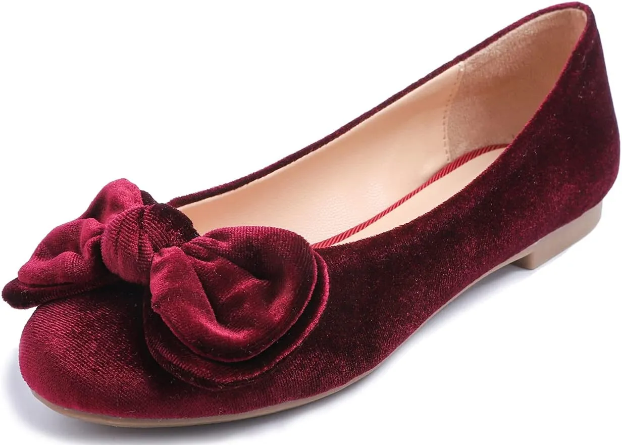 Feversole Women's Round Toe Cute Bow Trim Ballet Flats