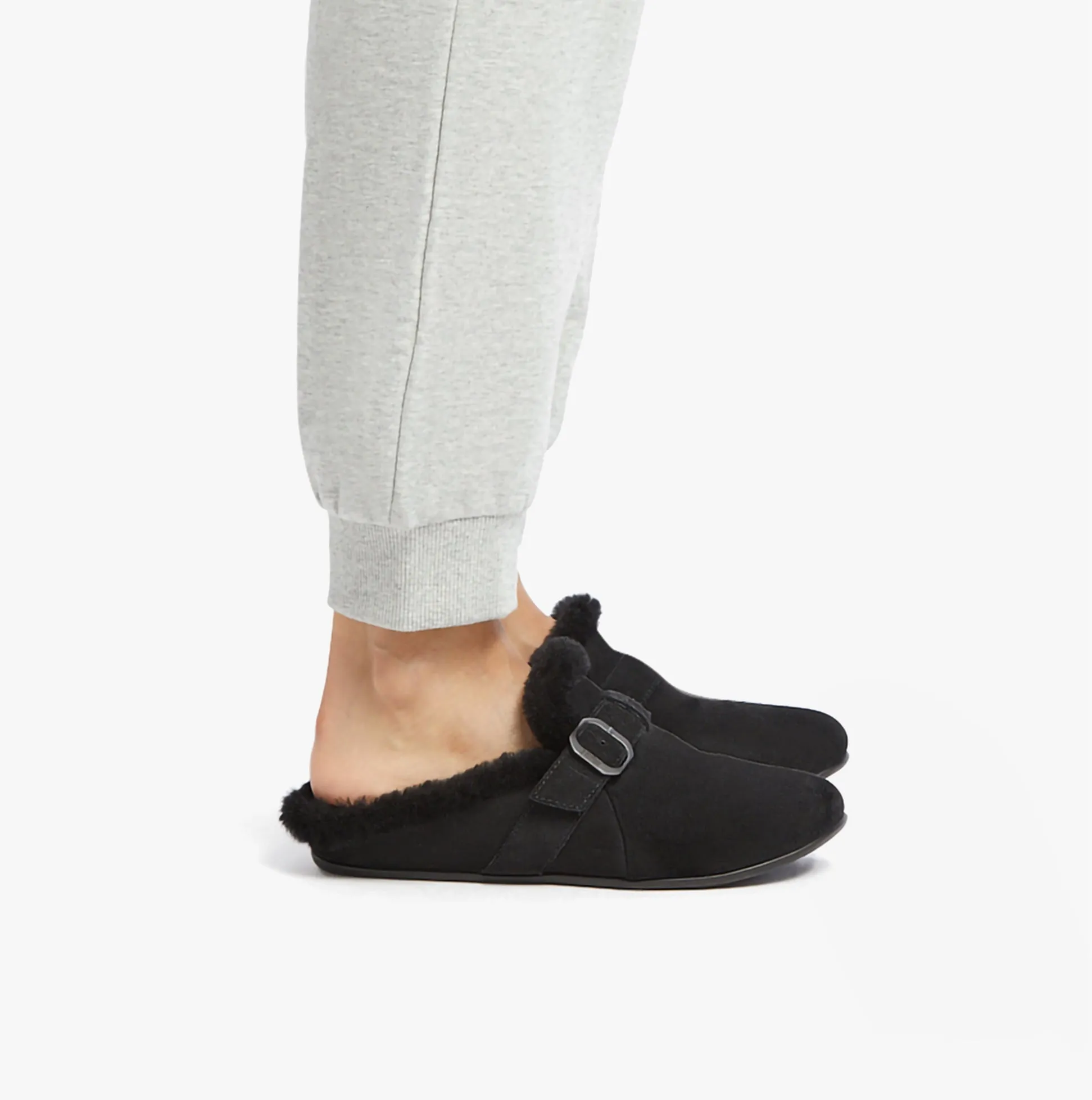 FitFlop CHRISSIE II Womens Suede Buckle Slippers All Black