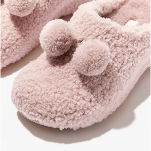 FitFlop SHUV POM POM Womens Shearling Clog Slippers Beige