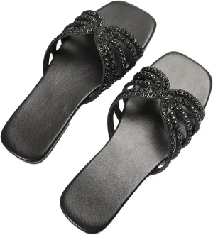 Floerns Women's Rhinestone Slide Sandal Open Toe Bridal Shoe Wedding Flat Sandal