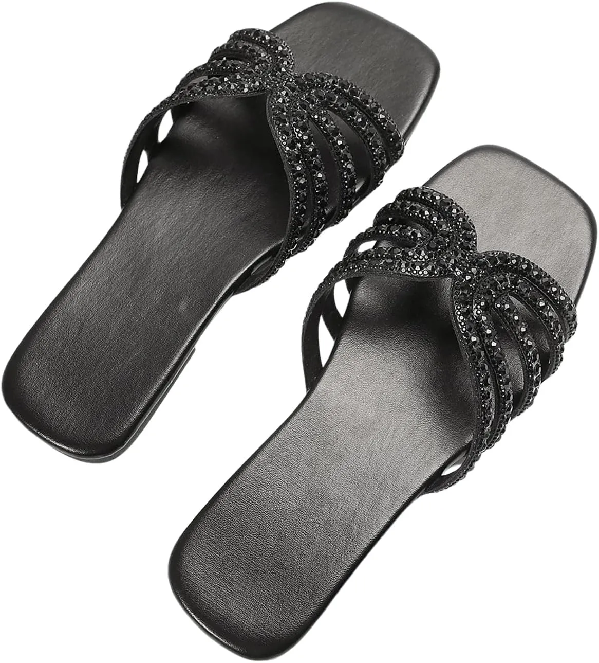 Floerns Women's Rhinestone Slide Sandal Open Toe Bridal Shoe Wedding Flat Sandal