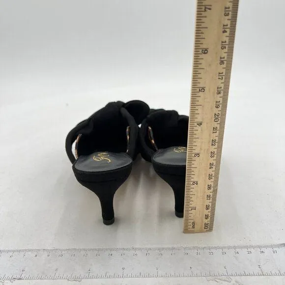FOWT Leopard Pointed Toe Slip On Mule with Bow Kitten Heel Backless Dress Sandal