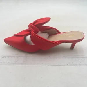 FOWT Red Pointed Toe Slip On Mules with Bow Kitten Heel Backless Sandals
