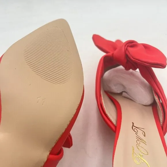 FOWT Red Pointed Toe Slip On Mules with Bow Kitten Heel Backless Sandals