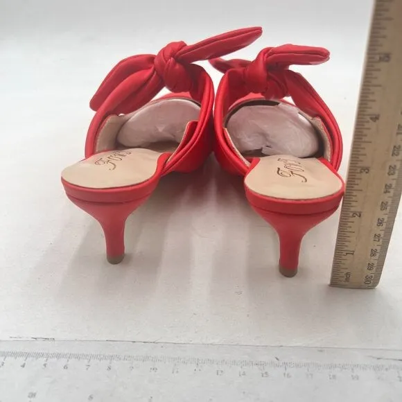 FOWT Red Pointed Toe Slip On Mules with Bow Kitten Heel Backless Sandals