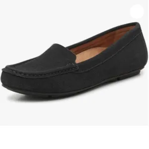FSJ Black Women Comfy Closed Round Toe Moccasins Slip on Flat Slipper Soft Sole