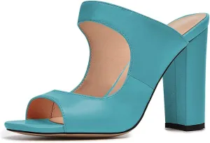 FSJ Women Comfy Peep Toe Chunky High Heel Sandals Chain Slip On Summer Casual Slide Mule Size 4-15 US