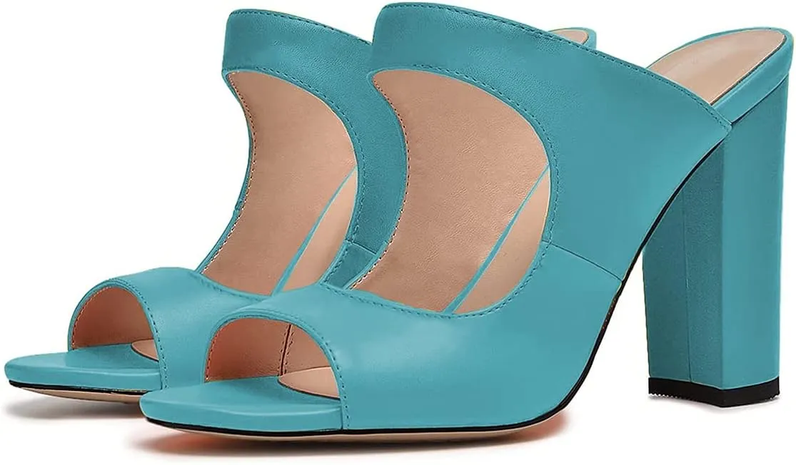FSJ Women Comfy Peep Toe Chunky High Heel Sandals Chain Slip On Summer Casual Slide Mule Size 4-15 US