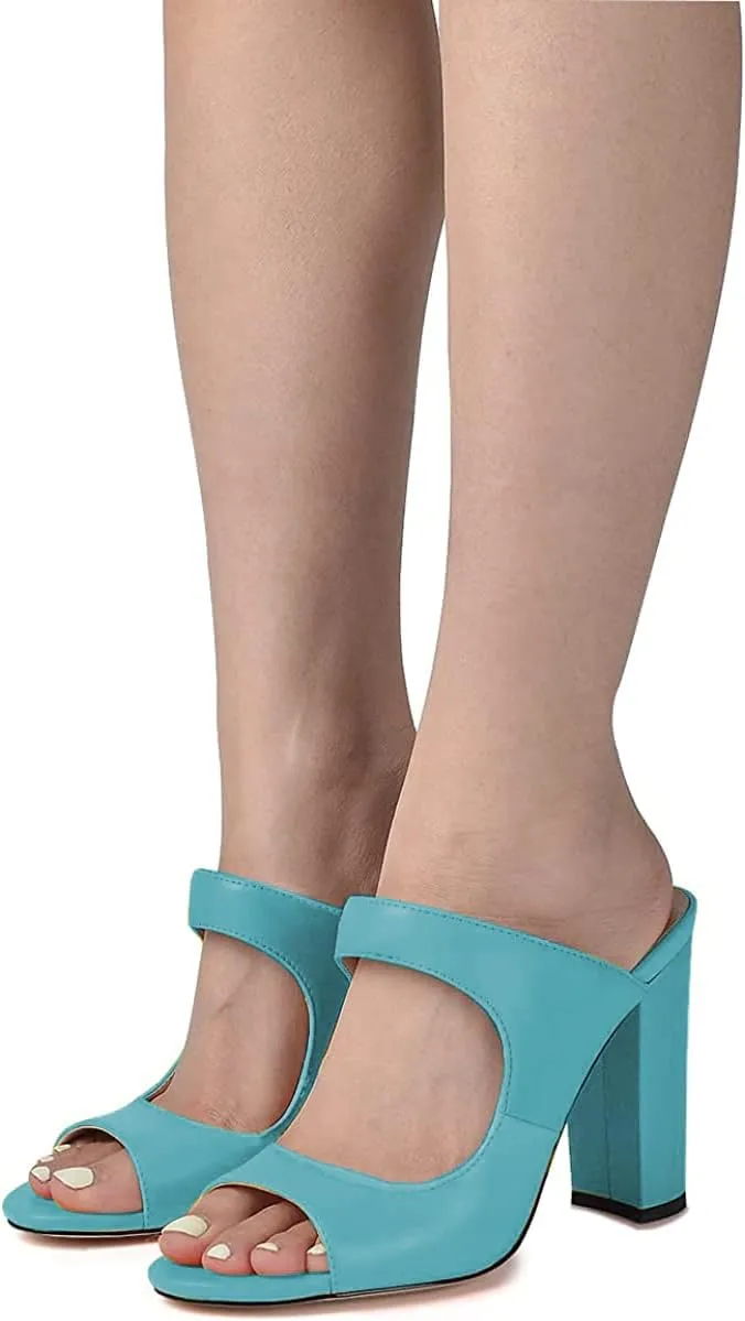 FSJ Women Comfy Peep Toe Chunky High Heel Sandals Chain Slip On Summer Casual Slide Mule Size 4-15 US