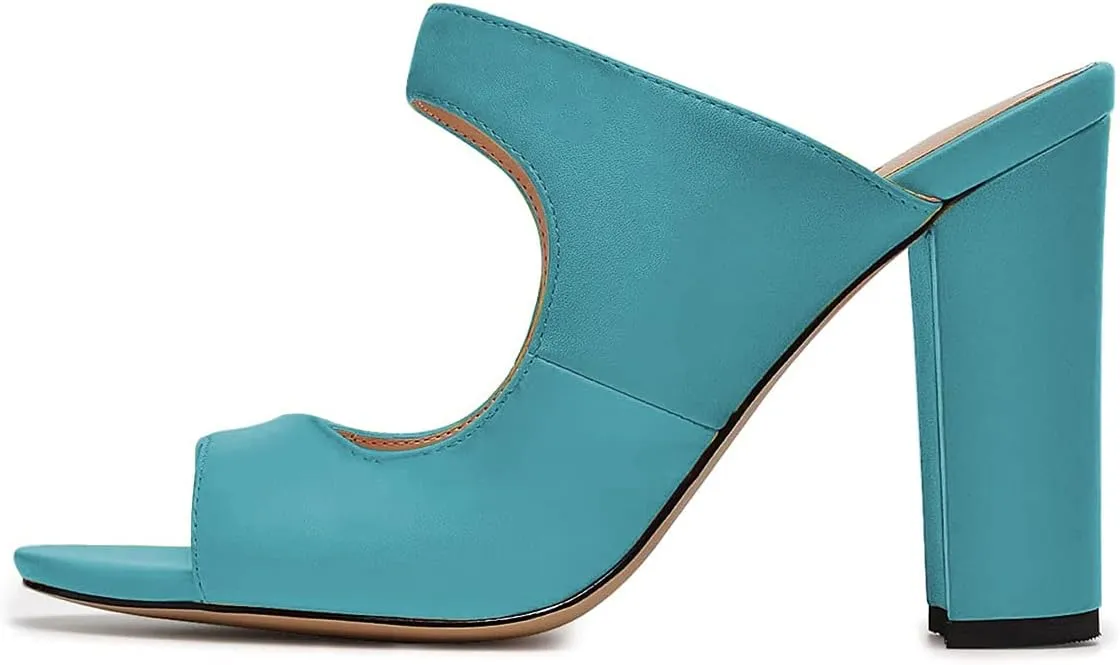 FSJ Women Comfy Peep Toe Chunky High Heel Sandals Chain Slip On Summer Casual Slide Mule Size 4-15 US