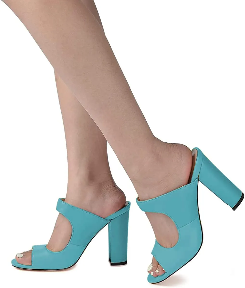 FSJ Women Comfy Peep Toe Chunky High Heel Sandals Chain Slip On Summer Casual Slide Mule Size 4-15 US