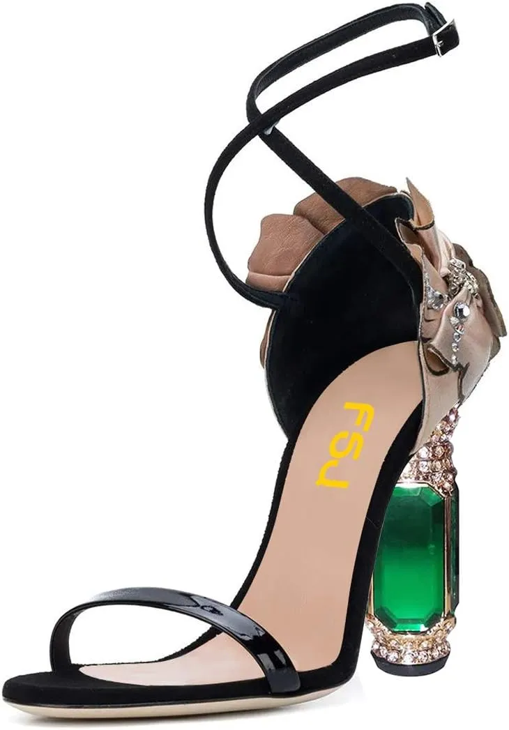 FSJ Women Open Toe Stylish Sandal Ankle Strap Chunky Block High Thick Heels Wedding Party Ballroom Prom Shoes US Size 4-15 US