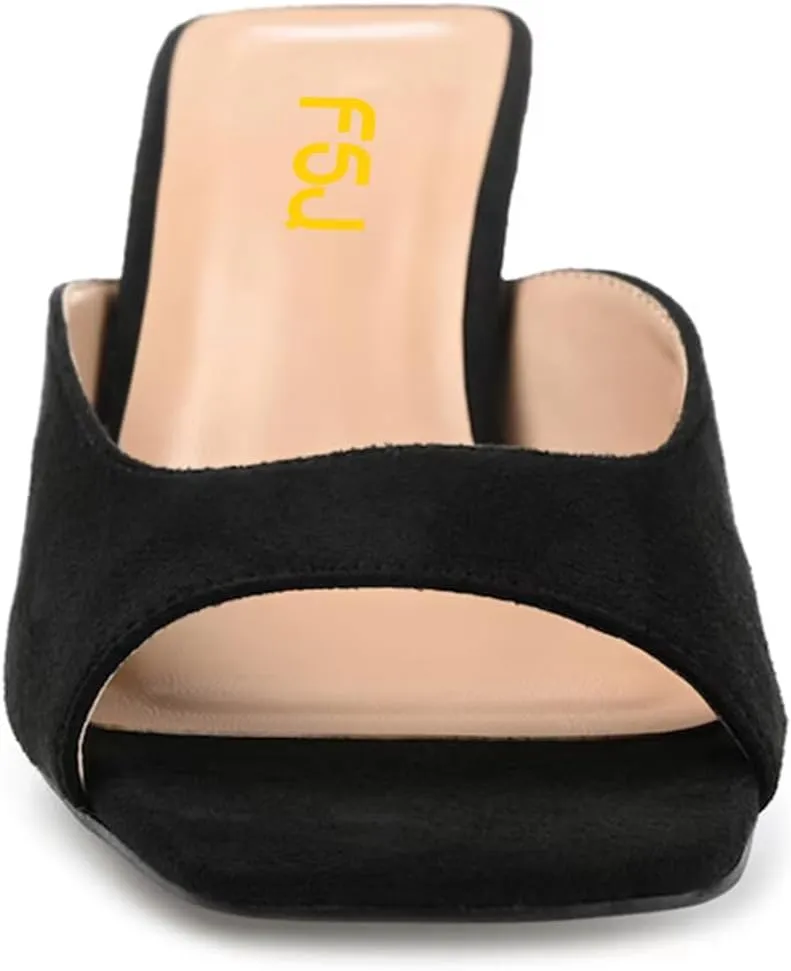 FSJ Women Square Open Toe Block Crystal Low Heel Mule Sandals Backless Slip On Jeweled Slide Heels Comfort Casual Slipper Dress Shoes Size 4-16 US