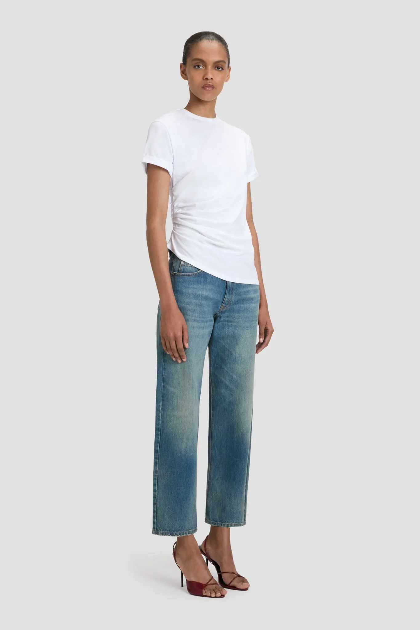 Gathered Detail T-Shirt In White