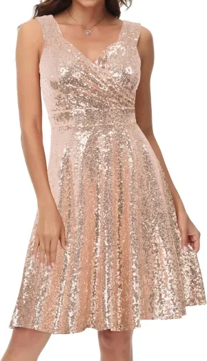 GRACE KARIN Women's Sequin Dresses Sleeveless V-Neck Sparkly Glitter Evening Party Dress