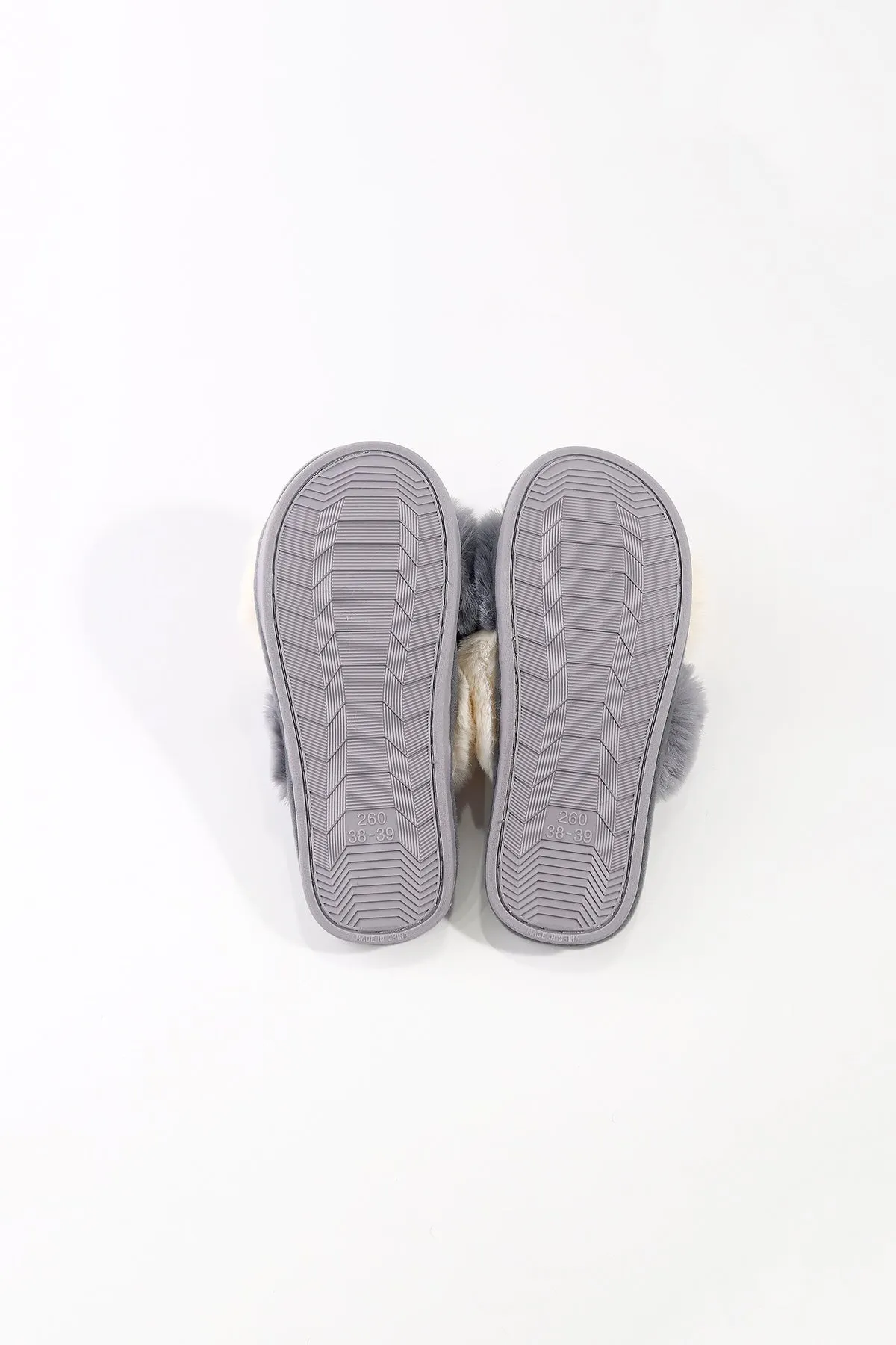 Grey Contrast Faux Fur Mule Slippers