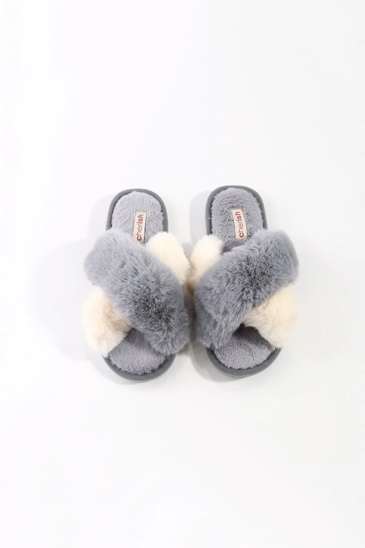 Grey Contrast Faux Fur Mule Slippers