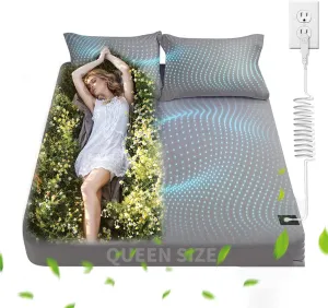 Grounding Fitted Sheet Queen, 10% Pure Silver   90% Organic Cotton, Earthing Bed Sheets Queen Size with Grounding Cord for Improved Sleep & Wellness, Pain Relief (60''x80''x13'')