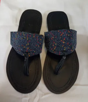 Handmade African Beaded Sandals/Authentic Maasai-Style Leather Flip-Flops Women/Boho Beach Sandals/Comfortable Summer Sandal African Gifts