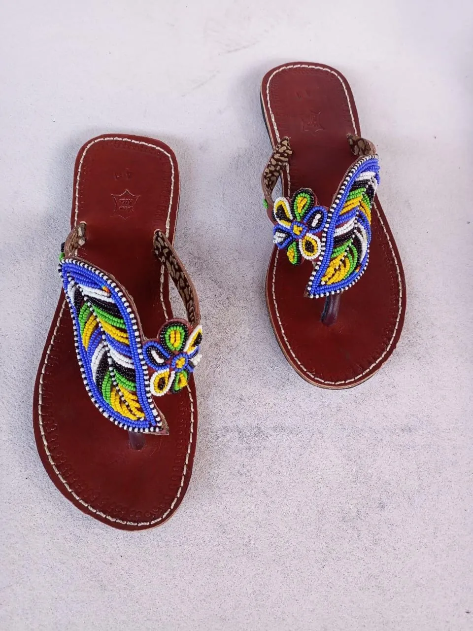 Handmade African Beaded Sandals/Authentic Maasai-Style Leather Flip-Flops Women/Boho Beach Sandals/Comfortable Summer Sandal African Gifts