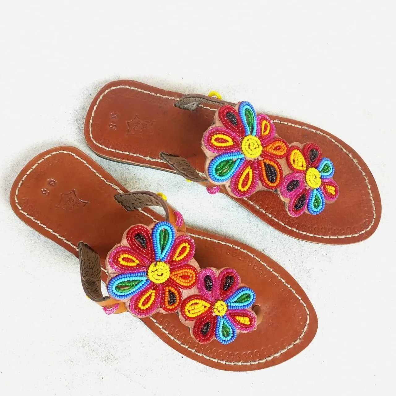Handmade African Beaded Sandals/Authentic Maasai-Style Leather Flip-Flops Women/Boho Beach Sandals/Comfortable Summer Sandal African Gifts