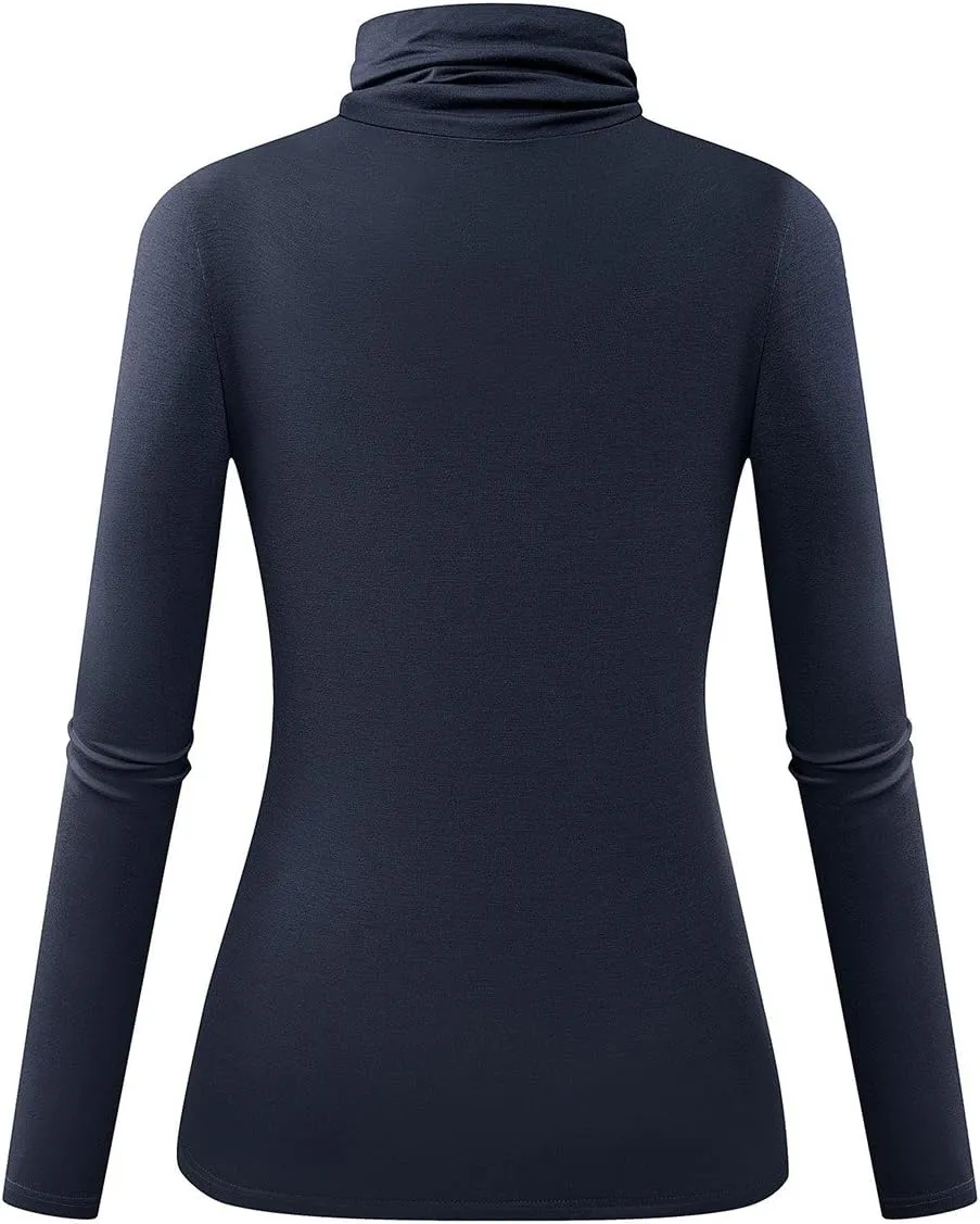 Herou Womens Long Sleeve Turtleneck Slim Fitted Lightweight Casual Active Layer Tops Shirts