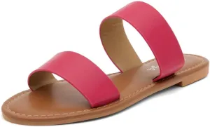 Herstyle Women’s Flat Sandals – Two Strap Comfortable Slides with Memory Foam, Trendy 2025 Summer Sandals, Lightweight Slip-On Open Toe Dressy & Casual Slippers for Women