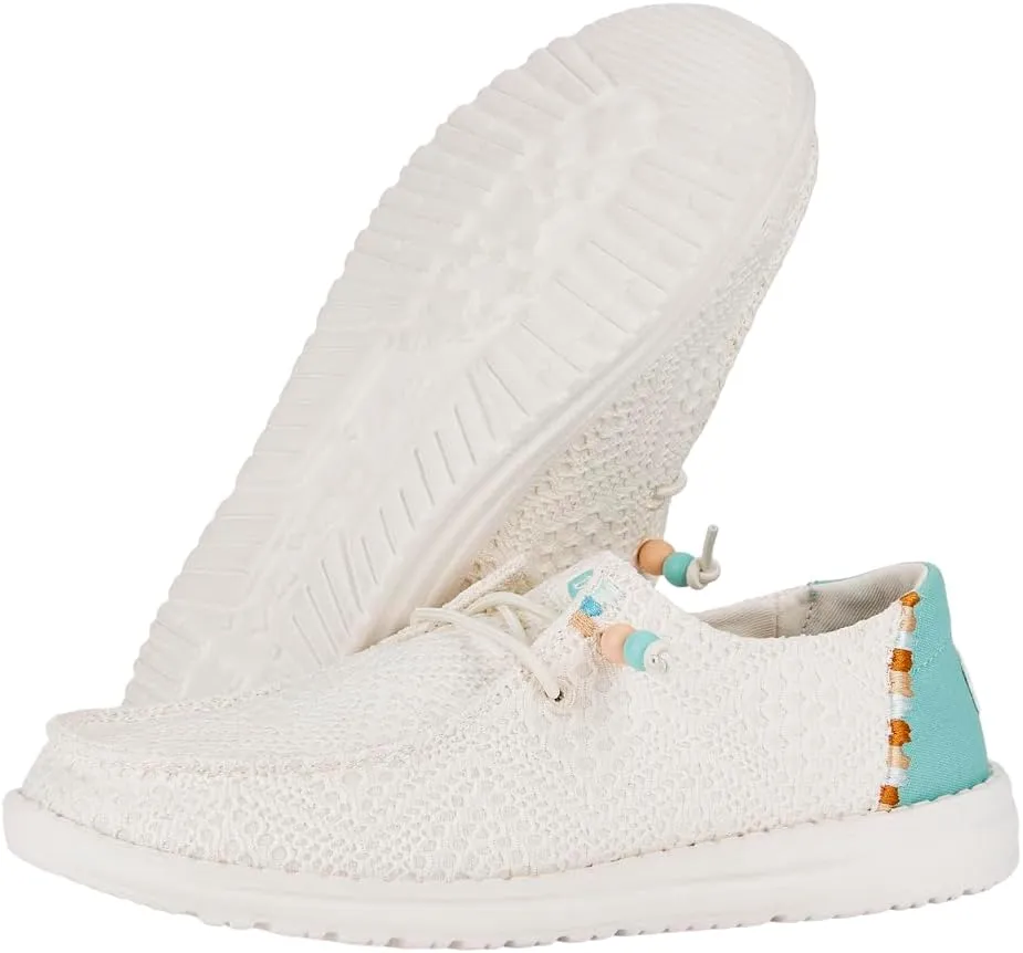 Hey Dude Wendy Boho Crochet Loafers for Women – Textile Upper & Lining – Lace-up Closure – Textile Outsole