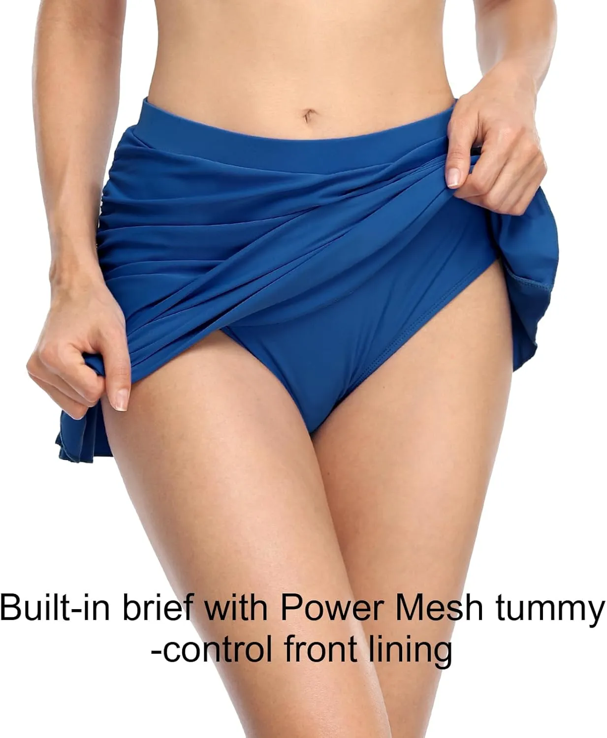 Hilor Women's Shirred Ruffle Swim Skirt Tummy Control Skirted Bikini Bottoms High Waisted Swim Bottom